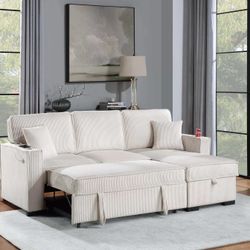 Brand New Comfy Plush Corduroy Pullout Sectional 
