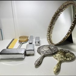 Vintage Silver Plate Mirror set 10 pieces vintage