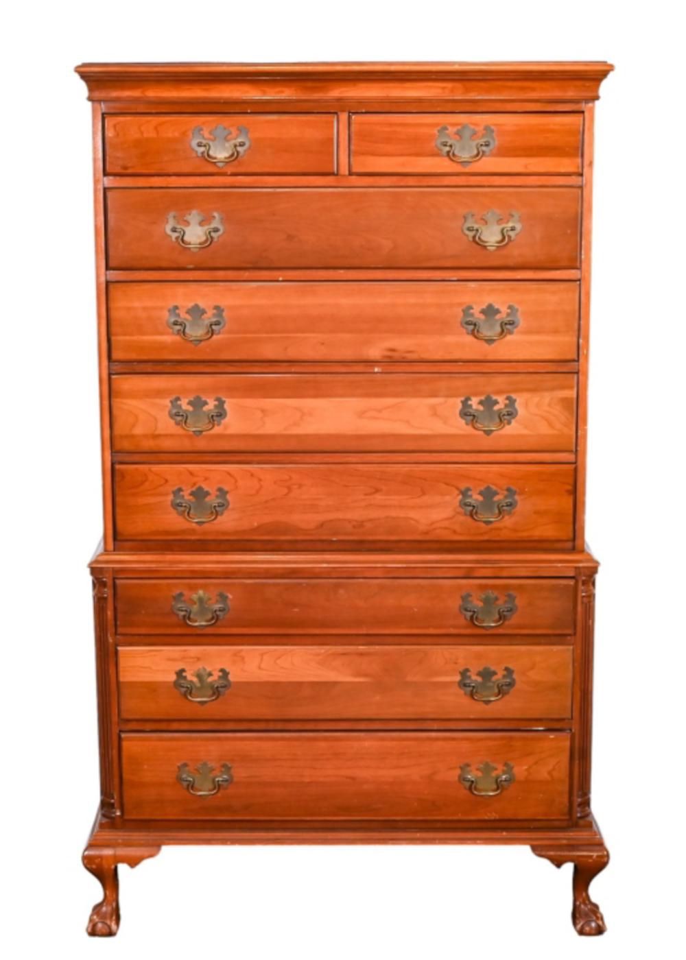 Vintage Hand Carved Carved Cherry Highboy Dresser  