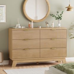 New Fluted Dresser for Bedroom with 6 Drawers, 48" Wide Modern Chest of Drawers with Metal Handle, Wooden Dresser TV Stand, Wood Closet Clothes Storag