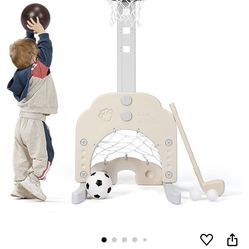 Toddler Basketball Hoop Stand Sports Center with  Soccer Golf Game Set