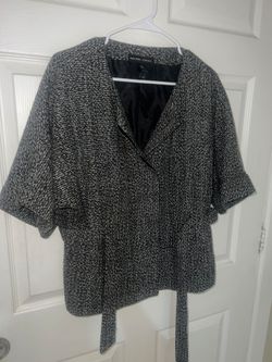 New York & Company Black & White Textured Belted Jacket – Size L