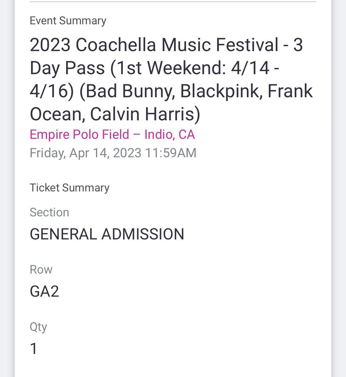 2023 Coachella ticket