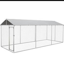 PawHut 19.7' x 7.5' x 7.5' Outdoor Dog Kennel for Large-Sized Dogs with Waterproof UV Resistant Roof, Silver