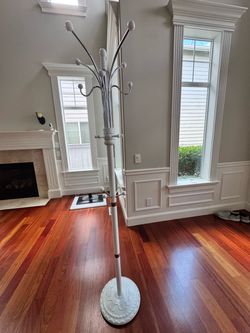 White Freestanding Coat Rack with Hooks