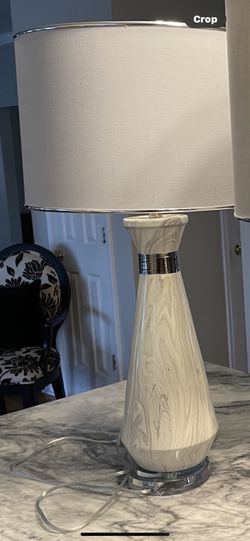 Pair Marble Design Lamps W Shades 