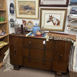 Antique Art Deco Oak Credenza