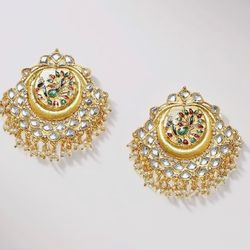 Kundan Chandbali Earrings with Pearl Drops