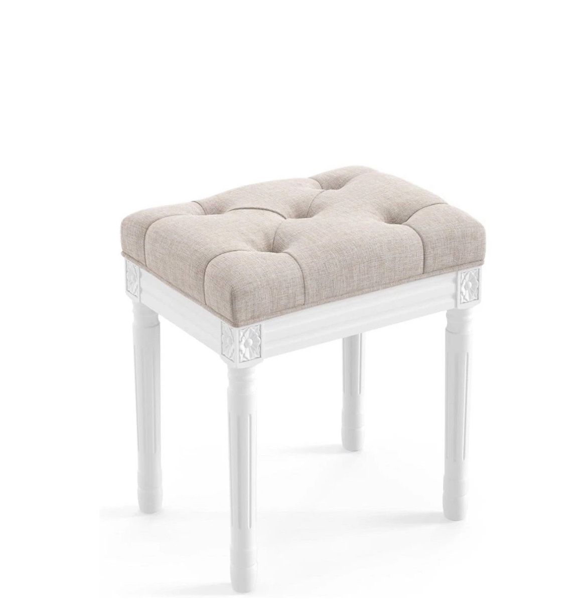 Upholstered Fabric Vanity Bench Seat - Makeup Stools for Vanity Linen And White