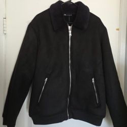 Men's Jacket Zara Vegan Leather Suede Jacket Sherpa Black XL