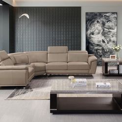 Brand New Gray Or Brown Grain Italian Leather Sectional