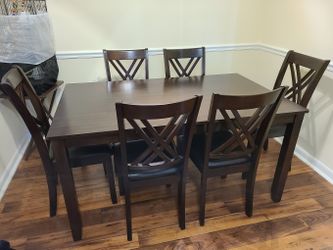 NO CREDIT NEEDED NEW 7PC ESPRESSO HIGH QUALITY WOOD DINING TABLE SET SPECIAL