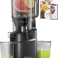 Open Box AMZCHEF Juicer Machines, 5.8" Extra Self-Feeding Cold Press Juicer for Whole Vegetable & Fruit, Juice Extractor Machine with Large Auger & Tr