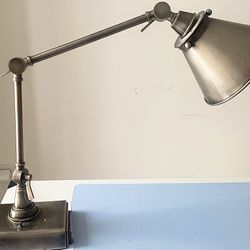 Moving Sale: Beautiful CB2 360 contemporary silver metal weighted desk/table lamp.