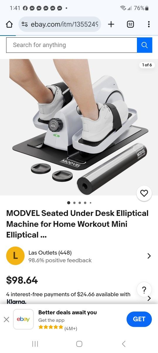 MODVEL Seated Under Desk Elliptical Machine for Home Workout $75