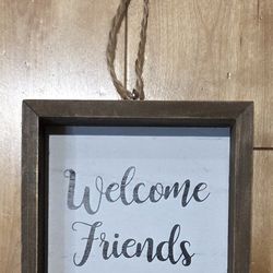 Hobby Lobby 'Welcome Friends' Wood Hanging Wall Sign (4.75" x 4.75")