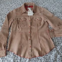 womens ryan michael leather snap button western chamois shirt sz M NWT $299.99