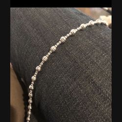 18k White Gold Necklace Diamond Cut Beads 26.2 Grams