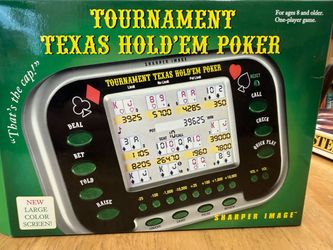 NEW Sharper Image Tournament Texas Hold 'Em Poker Handheld Electronic Game with larger screen, $15 cash. Never used. Meet for delivery in person.