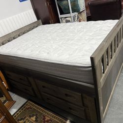Rustic Full Bed Frame with Built-In Storage – Functional & Stylish