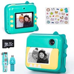 Kids Camera Camera for Kids Instant Print Selfie 1080P Rechargeable Video Pattern Design Digital Camera for Kids Print Paper with SD Card
