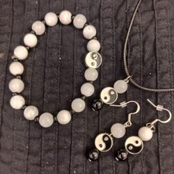 Moonstone & Obsidian Jewelry Set