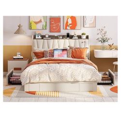 ANCTOR Full Size Bed Frame with 3 Drawers, Storage Headboard and Charging Station