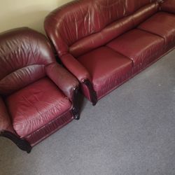 NATURAL LEATHER ITALIAN MADE SOFA AND CHAIR 