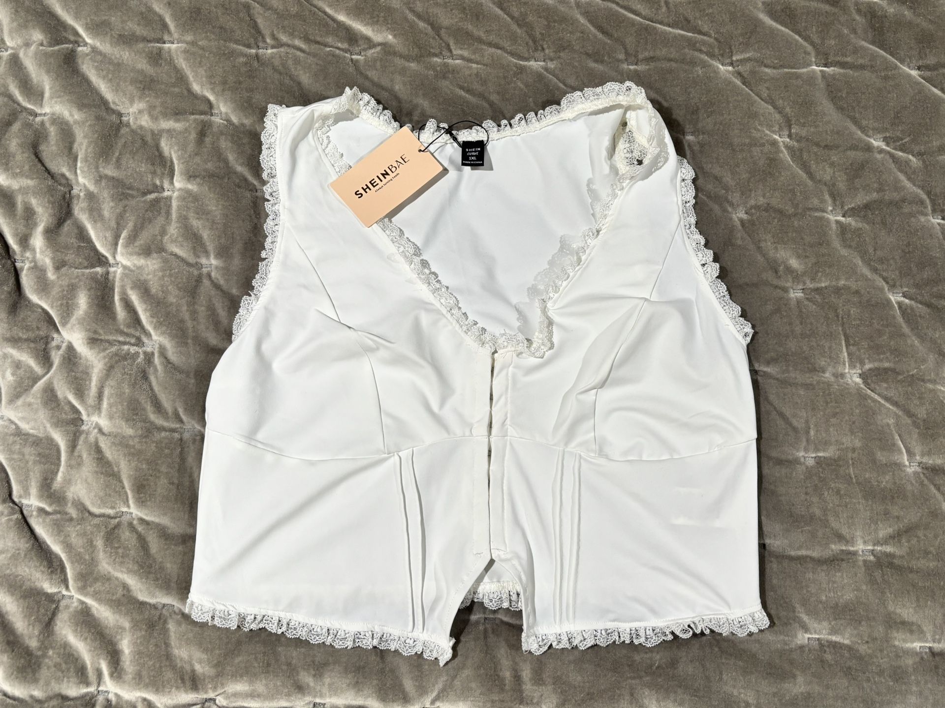 Shein BAE White Lace Trim Sleeveless Crop Top - Size 1XL - Brand New