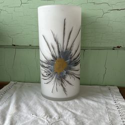 Vintage Herner Glass Hand Painted Vase Royal Peacock Feathers Decorative