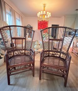 2 Mid 20th Century Monumental Brighton Pavillon Bamboo and Caned Armchairs