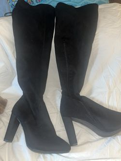 Thigh High Black Velvet Boots