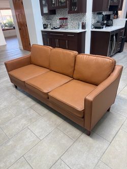 Tan Leather 3-Seat Sofa