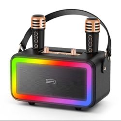 Karaoke Machine with 2 UHF Wireless Microphone, Portable Bluetooth Karaoke with RGB Colorful Light, Reverb Adjustable, PA System Singing Machine Party