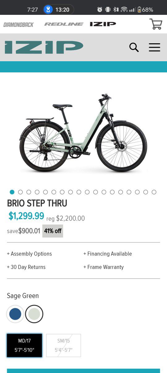 New IZIP Brio Step Thru E-Bike