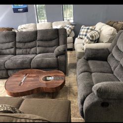 Tulen Gray Reclining Living Room Set ( Sofa Loveseat , Couch Sectional Options 