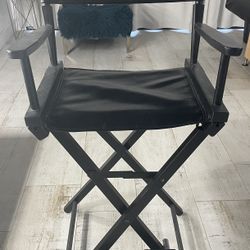 Black Leather & Wood Custom Foldable Directors Chair 30”