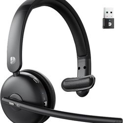 Wireless Headset with Mic for Work, Bluetooth 5.3 Headsets with AI Noise Cancelling, 65H Battery & Mute Function, Single-Ear Wireless Headset & USB Do