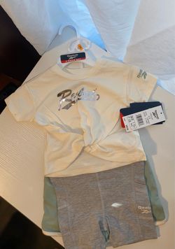 Reebok 3-Piece Kids Outfit Set Size 12M Logo Tee + Gray/Green Shorts Jersey