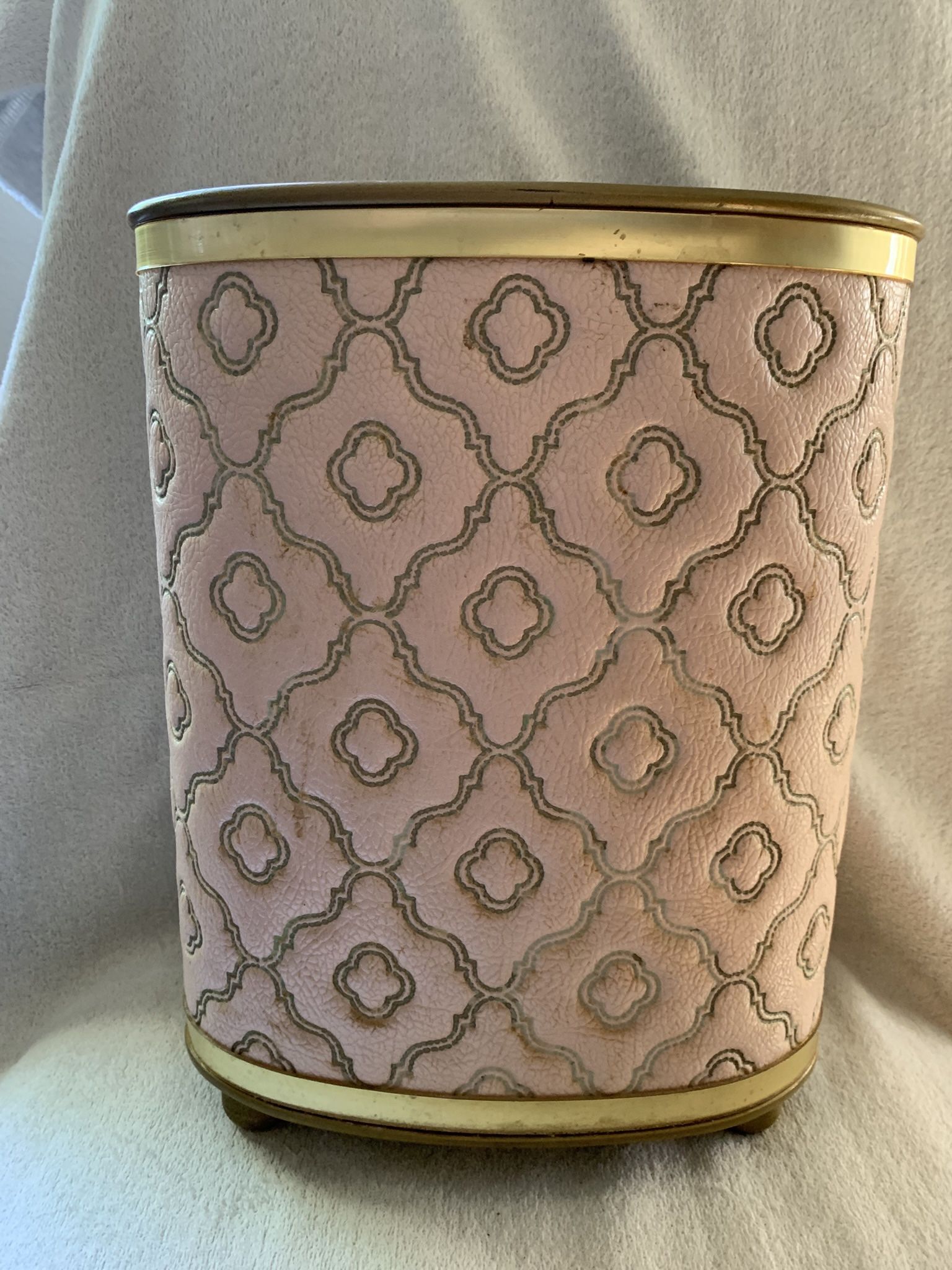 Vintage Detecto Pink Quilted Vinyl Metal Garbage Can