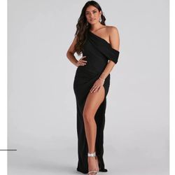 Women’s Windsor Black Long Dress XS With High Slit Off The Shoulder