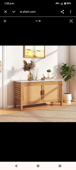 Rattan Door Sideboard Cabinet with Marble Top