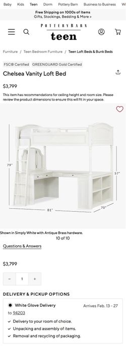 Pottery Barn Chelsea Vanity Loft Bed