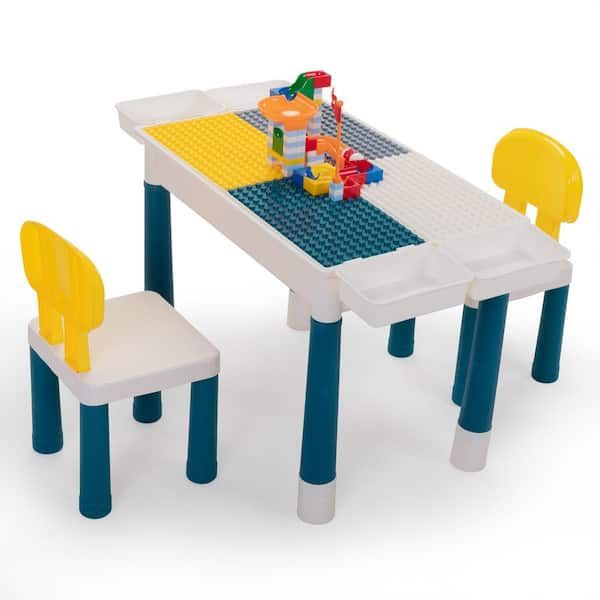 Toddler Activity Table and Chair Set w/Toy Storage and 100-Pieces Compatible Building Blocks
