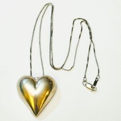 Lovely 925 Sterling Silver Puffy Heart Box Chain Necklace 