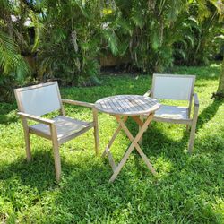 Outdoor Wood Bistro Set with 2 Chairs