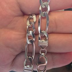 7" Sterling Silver 925 Italian Silver Figaro Chain Bracelets 9.5mm