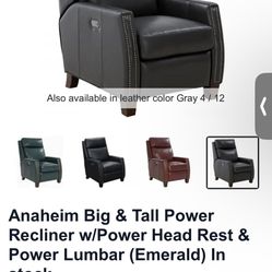 Transitional Leather Power Recliner w/ Power Headrest