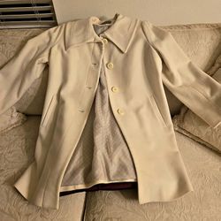 Anne Klein Ivory Cashmere Blend Wool Coat - Women's Size 18