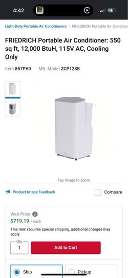 Friedrich ZCP12SB Portable Air Conditioner 12000 BTU